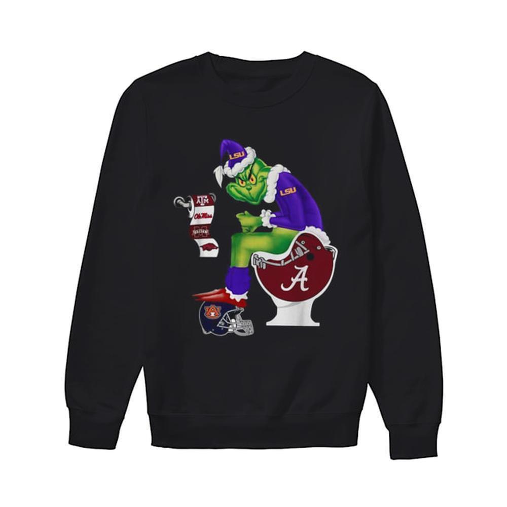 Grinch Santa Alabama Crimson Tide Sitting Lsu Tigers Holiday Team Sweatshirt